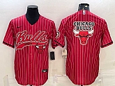 Men's Chicago Bulls Blank Red Pinstripe Team Big Logo With Patch Cool Base Stitched Baseball Jersey,baseball caps,new era cap wholesale,wholesale hats
